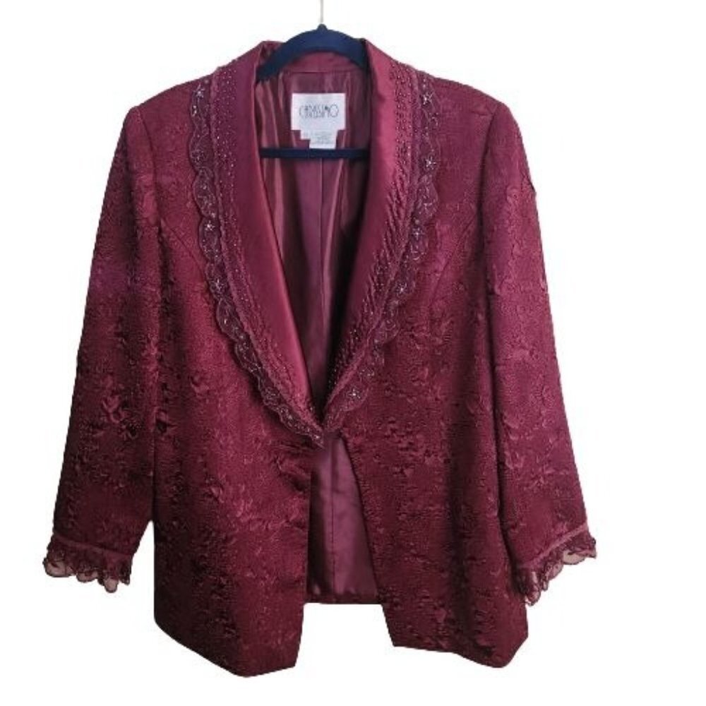 Vintage Cranberry Textured Embellished Carissimo Blazer Size 10